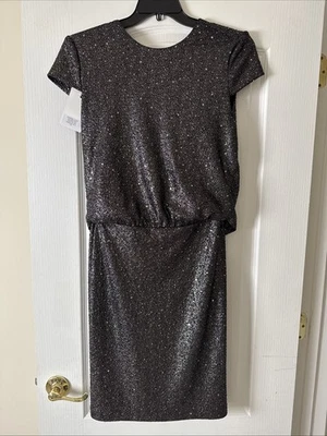 Talbot Runhof черный/серебро блестящий Lochar5 эластичной платье размер 38/8 розничной $1175 - Изображение 1 из 4