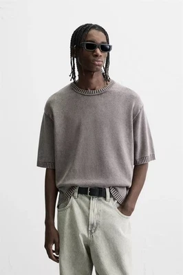 Zara Men's Size Large Crewneck Textured Knit Khaki Green Sweater Relaxed Fit  - Image 1 of 4