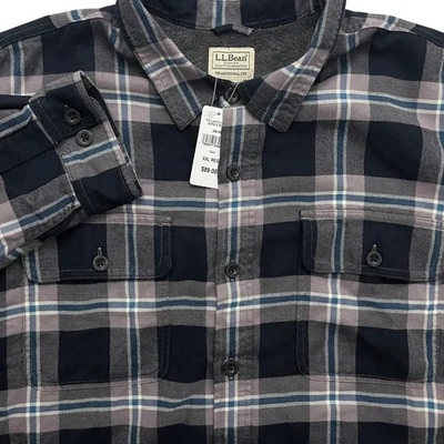 L.L. Camisa de flanela forrada de lã feijão ajuste tradicional cinza carvão xadrez XXL nova com etiquetas - Imagem 1 de 4