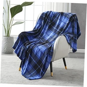Flannel Fleece Throw Blanket 50 x 60 Inches, All Season Plaid 50"×60" Blue - Picture 1 of 6