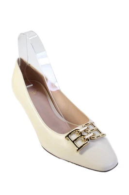 Bally Womens Embellished Leather Kitten Heels Shoes Cream Size 8 - Image 1 of 4