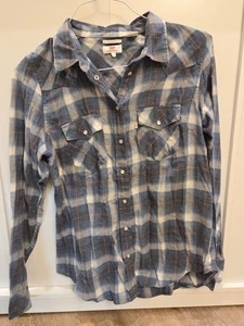 Levi’s Country Western Damen Hemd mit Druckknöpfen blau grau kariert | Large - Bild 1 von 7