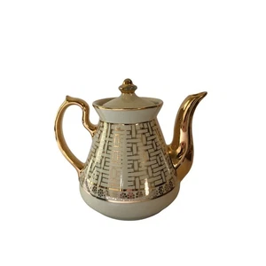 Tetera cafetera vintage de porcelana Hall 078 oro crema tejido canasta años 60 6 tazas - Imagen 1 de 9