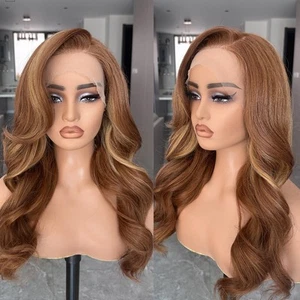 Honey Blonde Lace Front Wig, 13X6 Body Wave Brown and Blonde Glueless Lace Fr... - Picture 1 of 6