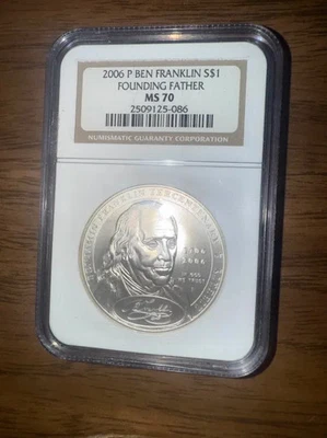:2006-P S1$ Ben Franklin Scientist Commemorative Silver Dollar NGC MS 70 T-250 - Image 1 of 2