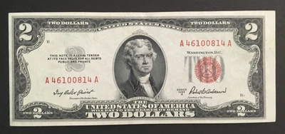 1953 A $2.00 RED SEAL NOTE Almost uncirculated AU with wide right margin - Image 1 of 2