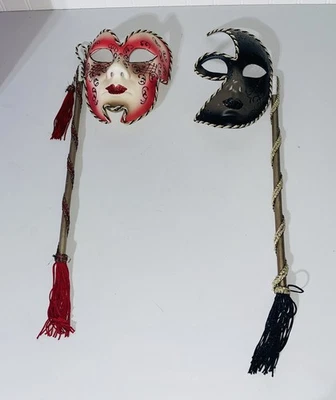 Venetian-style Side Feather Masquerade Stick HandHeld Mask Mardi Gras - Image 1 of 4
