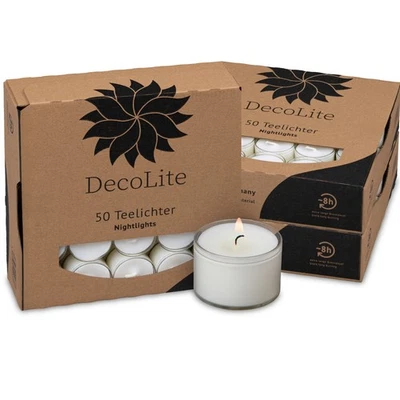 50 - 500 Teelichter 8 Std. transparenter Becher Gastro Deko Nightlights Kerzen - Bild 1 von 4