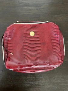 Este Lauder Make Up Kosmetiktasche Reise rot Etui Henkel Goldrand Kunstleder - Bild 1 von 8