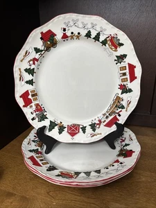 Set Of 3 Mason's Christmas Village Dinner Plates 10.5” England - Picture 1 of 4