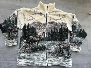 Black Mountain Outdoor Gear Moose Fleece Jacket Sz M Full Zip Wildlife Nature - Picture 1 of 22