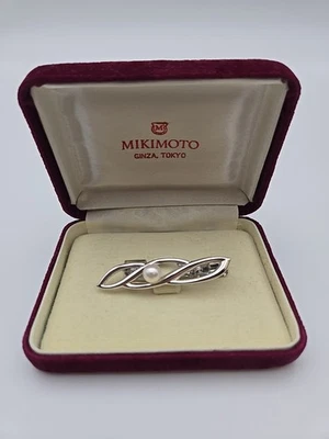 Vintage Mikimoto Akoya Pearl Sterling Silver Tie Clip Clasp Bar  w/Original Box - Image 1 of 4