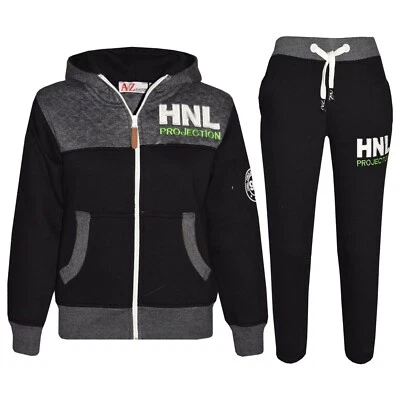 Tuta Sportiva Per Ragazzi Nera E Carbone Giacca Top Pantaloni 5-13 - Immagine 1 di 2