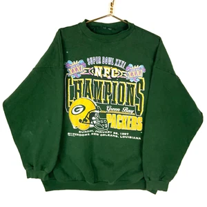 Vintage Green Bay Packers Sweatshirt Size XL Distressed Nfc Champs 1997 Nfl 90s - Picture 1 of 8