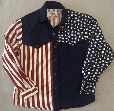 Camisa Roper Sport Mujer Bandera Americana Western Talla 11 Abotonada Rodeo Vacaciones Foto 1 de 4