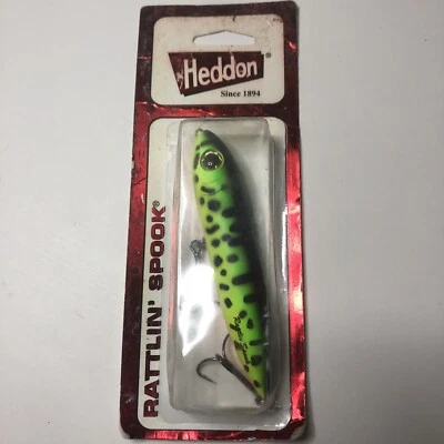 HEDDON RATTLIN' SPOOK Fluorescent   Green Craw fishing crankbait vintage - Image 1 of 2