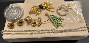 Mixed Lot Of Costume Jewelry Necklace Brooch Earrings Silver Tone Gold - Picture 1 of 15
