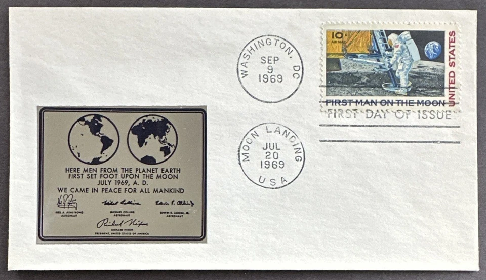US 1969 FDC SPACE MOON LANDING Sc# C76 Foil Cachet Washington DC - Image 1 of 2