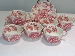 6 Sets Vintage Johnson Brothers Red English Chippendale Cups & Saucers - Picture 1 of 4