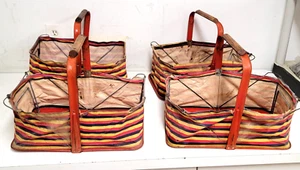 VINTAGE FOLD AWAY Folding STRIPED SHOPPING BASKET LOT 4 Supermarket Woolworth - Picture 1 of 20