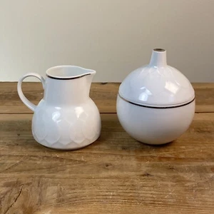 Rosenthal Continental White Lotus Embossed Sugar Bowl and Creamer Platinum Trim - Picture 1 of 15