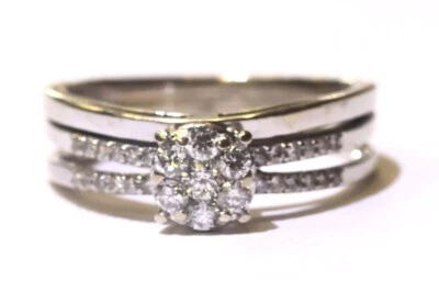 14k White Gold Cluster Diamond .64ct SI1 G Engagement Ring 6.3g Size 8.5 - Image 1 of 4