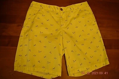 Pantalones cortos de verano amarillos para mujer talla 6 con pajaritos, 100 % algodón, comodidad/vacaciones Foto 1 de 4