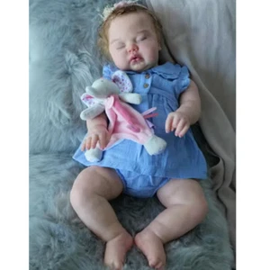Muñeca bebé renacida 24" bebé niña dormida con cuerpo de tela pelo enraizado juguete hecho a mano - Imagen 1 de 6