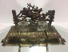 VTG. DEER STAG / DOGS CAST IRON DOUBLE INKWELL PEN HOLDER #213 Original Paint