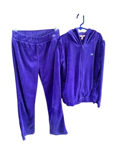 Juicy Couture Girls Size 14 Large Purple Velour 2 Piece Set Outfit Pull On Loung - Foto 1 di 5