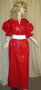 Lackkleid lang rot Gürtel RV vorne Gürtel Zofenkleid Crossdresser Vinyldress - Picture 1 of 11