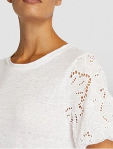 Paige Small White Linen Laura Top Lace Puff Sleeve Tee T Shirt X Small RRP £118 - Picture 1 of 11