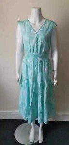 Damart Floral Pale Blue Cotton White Floral Print Summer Dress Size 14 #D18D# - Picture 1 of 10