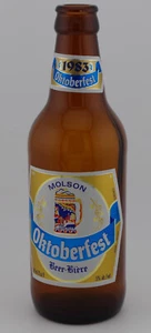 1983 Molson Oktoberfest, Kanada, leere Glas Bierflasche 341 ml mit Verschluss - Bild 1 von 6