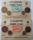 1960s Guernsey stamp & coin souvenir card in original wrapper. 2 LOTS