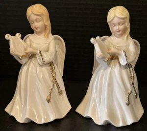 Konvolut 2 Vintage Keramik Porzellan? Weihnachtsengel spielen Harfenfiguren - Bild 1 von 9