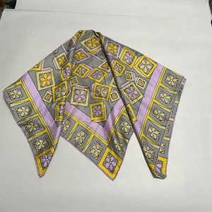 Vintage Burmel Silk Scarf Purple Yellow Flower Mod Floral 26" Square - Picture 1 of 7