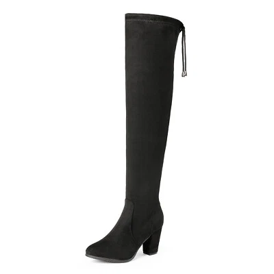 Womens Over The Knee Boots Faux Suede 3 inch High Heel Thigh High Boots Winter - Image 1 of 4