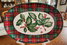 Pacific Rim Holly Berry Ivy Platter Chop Plate 12.5" Stoneware Red Plaid RARE !
