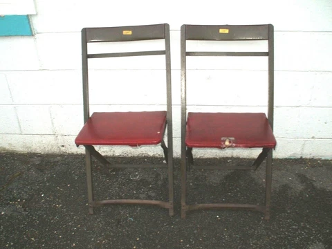 SECOND  Of (2) Matching  Vintage Industrial Green Steel Folding Chairs Cover