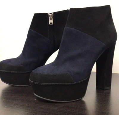 Nuevos Botines Marni 37 Color Block Negro Azul Marino Gamuza Plataforma Botines (US 7) Foto 1 de 4