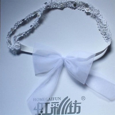 Diadema con moño y perlas de encaje con flores y diamantes de imitación para bebés pequeños niñas niños Foto 1 de 4