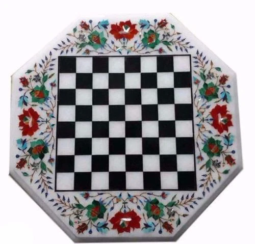 18" Marble Chess Coffee Table Top Pietra Dura Art Work Handmade Craft Decor - Image 1 of 1