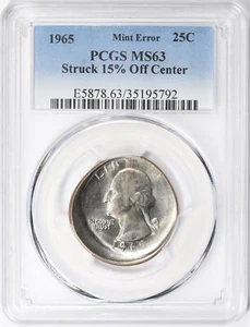ER239 Mint Error 1965 Washington Quarter Struck 15% Off Center PCGS MS63 - Picture 1 of 6