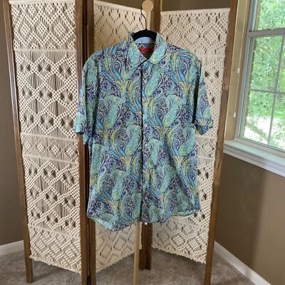 GEORG ROTH 100% Algodón Camisa Manga Corta Hombre Medio Paisley Cuello Abotonado Foto 1 de 4