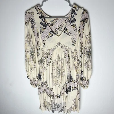 Túnica Free People Girl Talk para mujer mediana marfil crema cachemira bolsillos florales Foto 1 de 4