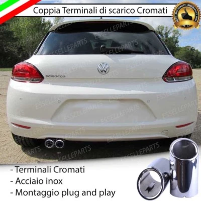 COPPIA TERMINALI DI SCARICO PER MARMITTA CROMATO INOX VOLKSWAGEN SCIROCCO - Immagine 1 di 4