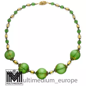 Vintage Murano Glas Collier Halskette Grün Gold hohl hollow green glass necklace - Bild 1 von 3