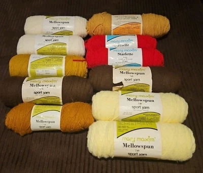 Mary Maxim MELLOWSPUN 2 Ply + 4 Ply Sport Acrylic Yarn Lot of 11 Skiens - Image 1 of 4
