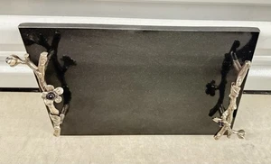 Black Granite Serving Piece With Silver “Twig / Flower” Handles - Picture 1 of 7